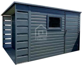 Schowek - Domek Ogrodowy 3x2 + wiata 0,5m - Drzwi - okno - antracyt - dach spad w tył PLG102