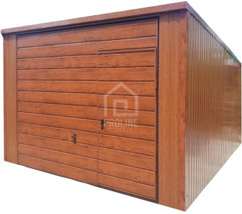 Garaż blaszany 3x5m - 2x Brama - drzwi - złoty dąb - dach spad w tył PLG120