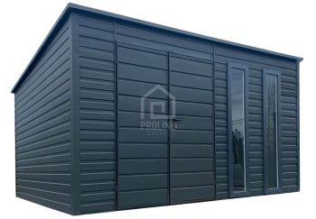 Schowek - Domek Ogrodowy 4,5x3 - Brama - 2x okno - antracyt - dach spad w tył PLG130