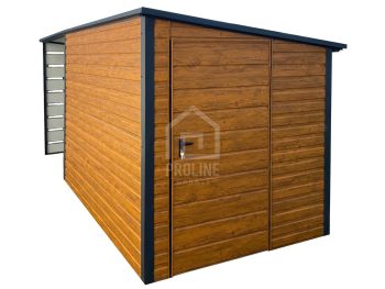 Schowek - Domek Ogrodowy 3x2m + wiata 3m -  Drzwi  - jasny orzech - dach spad w tył PLG131