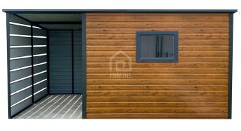Schowek - Domek Ogrodowy 3x2m + wiata 1,5m -  Drzwi  - okno - jasny orzech - dach spad w tył PLG135