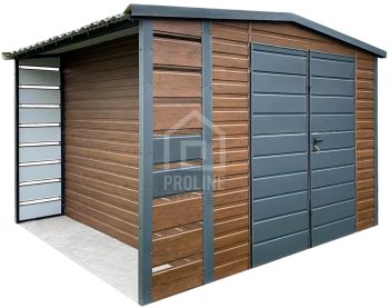 Schowek - domek ogrodowy 2x3 - wiata  - Brama dwuskrzydłowa  - blachodachówka - ciemny orzech - drewnopodobny - antracyt - dach dwuspadowy PLG100
