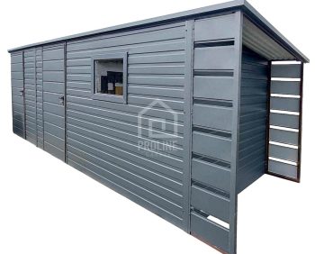 Schowek - Domek Ogrodowy 5x2 + Wiata 0,5m 2x Drzwi - Okno - dach spad w tył PLG104