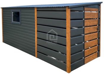 Schowek - Domek Ogrodowy 3x2m + wiata 2m -  2x Drzwi  - okno - jasny orzech - dach spad w tył PLG132