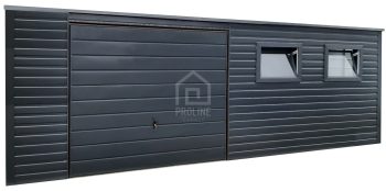Schowek - Domek Ogrodowy 6x3 - Brama - 2x okno - drzwi - antracyt - dach spad w tył PLG105