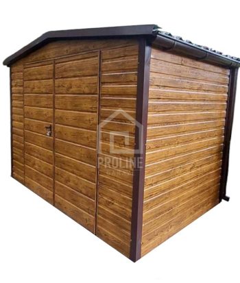Schowek - domek ogrodowy 3x2m - Brama dwuskrzydłowa - jasny orzech - drewnopodobny - rynny - dach dwuspadowy PLG152