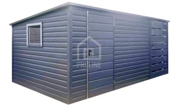 Schowek - Domek Ogrodowy 4x2,5 + Wiata 1,5m - 2x Drzwi - Okno - antracyt - dach spad w tył PLG155