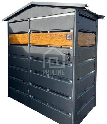 Wiata śmietnikowa 1,5x0,5m antracyt + drewnopodobny - dach dwuspadowy PLG160