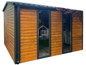 Schowek - Domek Ogrodowy 3x3m - drzwi - 2x okno - jasny orzech drewnopodobny - dach dwuspadowy w przód - rynny PLG163