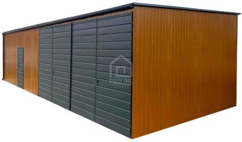 Hala Garaż blaszany 13x4 - 2x Brama + drzwi drewnopodobny Dach spad w przód  PLG170