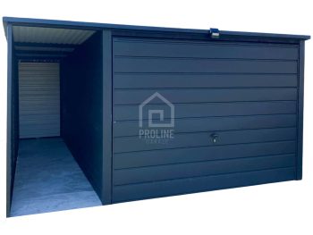Garaż blaszany 3x4m - wiata 1m - Brama uchylna - Antracyt Dach spad w tył PLG171