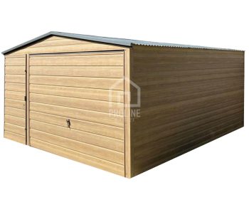 Garaż Blaszany 4x5m - Brama uchylna - drzwi - Winchester - drewnopodobny - dach dwuspadowy PLG161