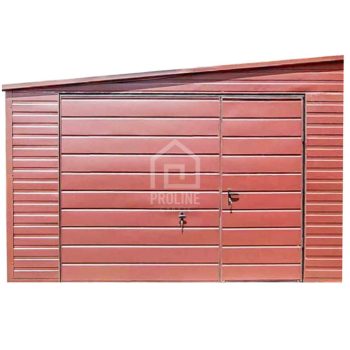 Garaż Blaszany 4,5x7m Brama uchylna - Ciemny Brąz - Dach spad w bok PLG144