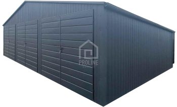 Garaż blaszany 10x6m - 3x Brama - Rynny - Antracyt - Dach dwuspadowy PLG184