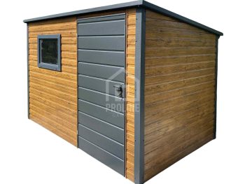 Schowek - Domek Ogrodowy 3x2m - drzwi - okno -  jasny orzech - drewnopodobny- dach spad w tył PLG187