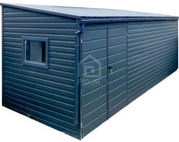 Schowek - Domek ogrodowy 5x2,5m - Brama dwuskrzydłowa - okno - antracyt - dach spad w przód PLG189