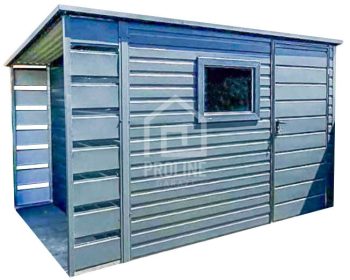 Schowek - Domek Ogrodowy 2,5x2,5m + Wiata 0,5 - Drzwi - Okno - Antracyt - Dach spad w tył PLG146