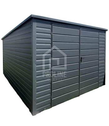 Schowek - domek ogrodowy 3,5x4,5m - brama dwuskrzydłowa - antracyt - dach spad w tył  PLG149