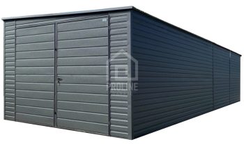 Garaż blaszany 4x9m - brama dwuskrzydłowa - antracyt - dach spad w bok PLG221