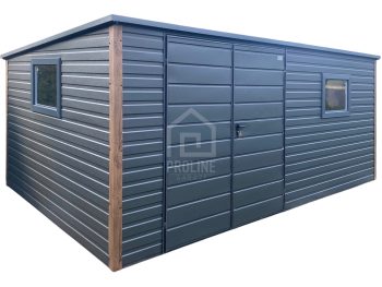 Schowek - domek ogrodowy 5x3m - brama dwuskrzydłowa - 2x okno - antracyt - dach spad w tył PLG223