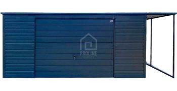 Garaż blaszany 5x6m - wiata 1m - brama - antracyt - dach spad w tył PLG204