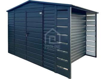 Schowek - domek ogrodowy 3x2m - wiata 0,5m - brama dwuskrzydłowa - antracyt - dach dwuspadowy PLG206