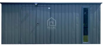 Schowek - domek ogrodowy 5,5x2m - wiata 0,5m - brama dwuskrzydłowa - okno - antracyt - dach spad w tył PLG207