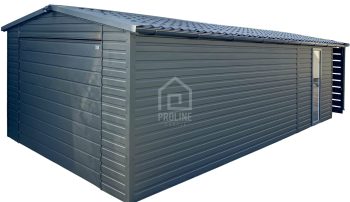 Garaż blaszany 4x6m - wiata 1m - brama - drzwi - okno  - antracyt - rynna - dach dwuspadowy - blachodachówka PLG201