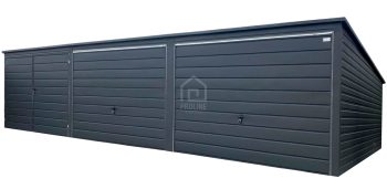 Garaż blaszany 9,4X5m – 2xbrama uchylna – brama dwuskrzydłowa - antracyt - spad w tył PLG241
