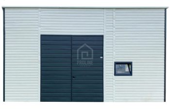 Hala Garaż blaszany 6x6 – brama – okno – drzwi - biały – dach spad w tył PLG244