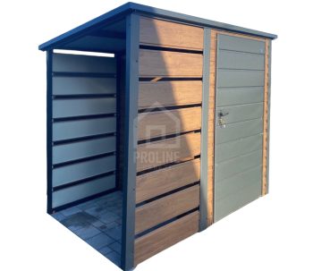 Schowek – domek ogrodowy 1,5×1,5 – wiata 1×1,5 – drzwi – drewnopodobny – dach spad w tył PLG245