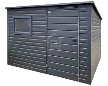 Schowek – domek ogrodowy 2,8×2 – drzwi – okno - antracyt – dach spad w tył PLG246