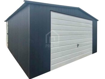 Garaż blaszany 4,5x5m - brama uchylna - antracyt - biały - dach dwuspadowy PLG251