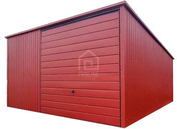 Garaż blaszany 5x6m - brama uchylna - drzwi - okno - czerwony - dach spad w tył PLG254