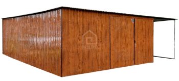 Garaż Blaszany 4,5X4,5 + Wiata 1,5X4,5 - Spad W Tył – Brama Dwuskrzydłowa – Drewnopodobny PLG224