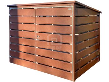 Wiata śmietnikowa 2x1,5m - brama dwuskrzydłowa - ciemny brąz - dach spad w tył  PLG263