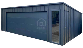 Garaż blaszany 7x6 m - brama segmentowa - drzwi - okno - antracyt - blacha na rąbek - spad w tył PLG279